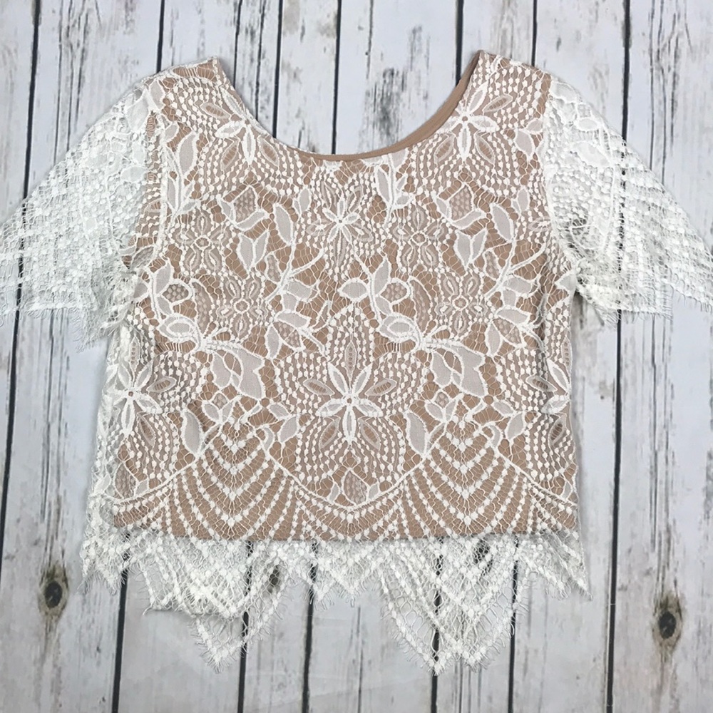 Lace white and tan shirt